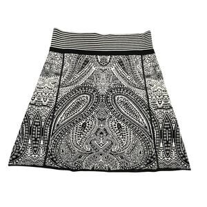 Title Nine Knit Skirt S Black White Paisley‎ Cotton Blend Boho Travel Activewear